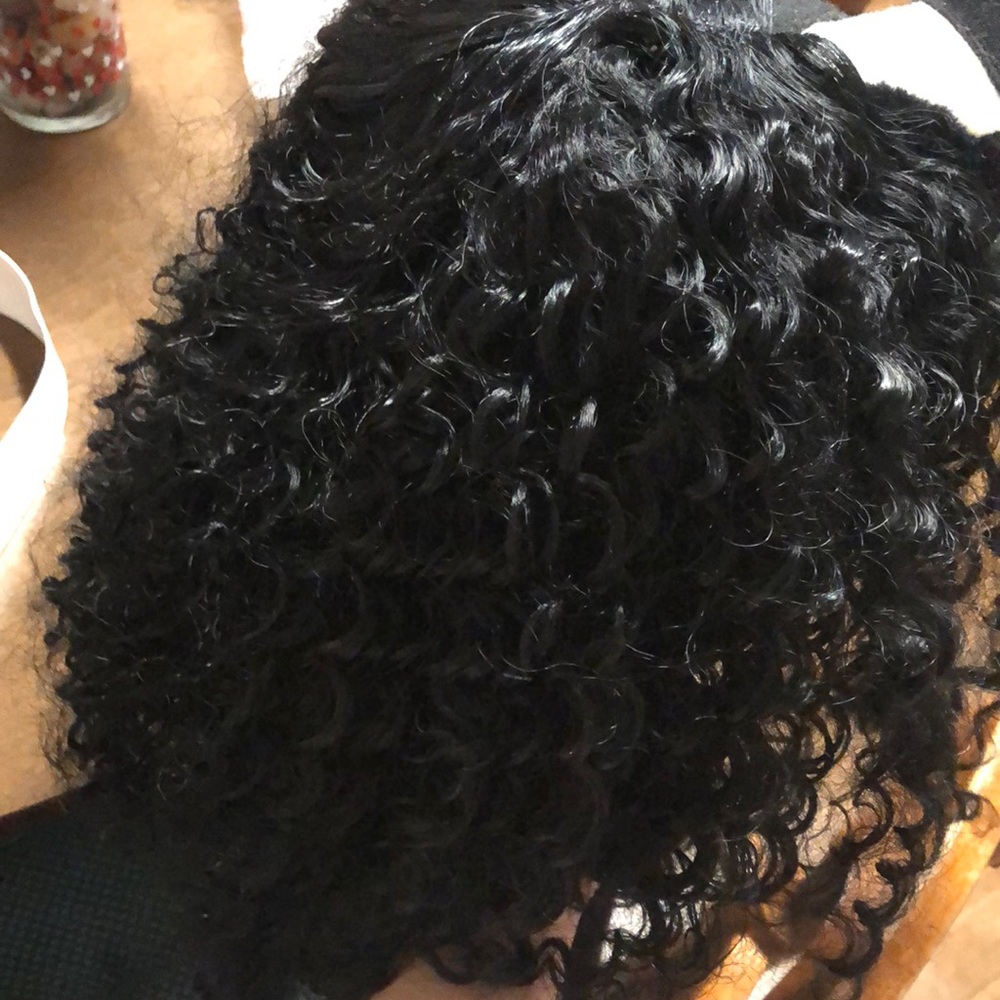 Black curly short front lace  wig curls